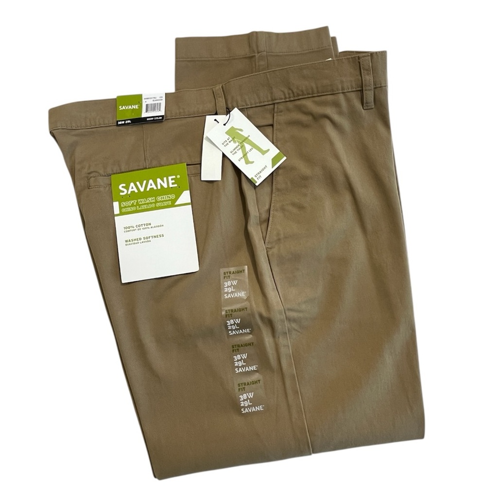 38x29 Elmwood Soft Wash Chino Khaki Pants Flat Front Straight Leg Cotton Savane